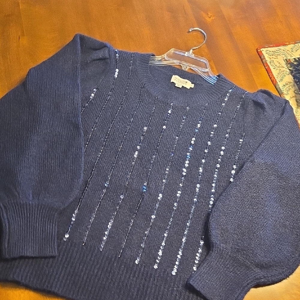 Navy Blue Sequin Sweater From Molly Bracken